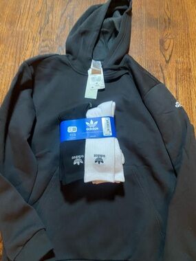 adidas Black Pullover Hoodie with Branded Socks Pack